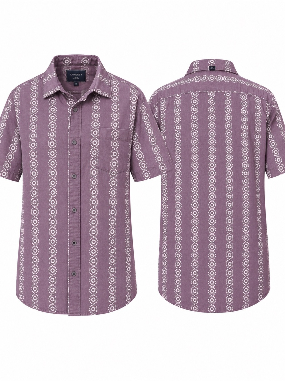 VISSLA Purple Short-Sleeve Button-Up Shirt with White Geo Stripe Print